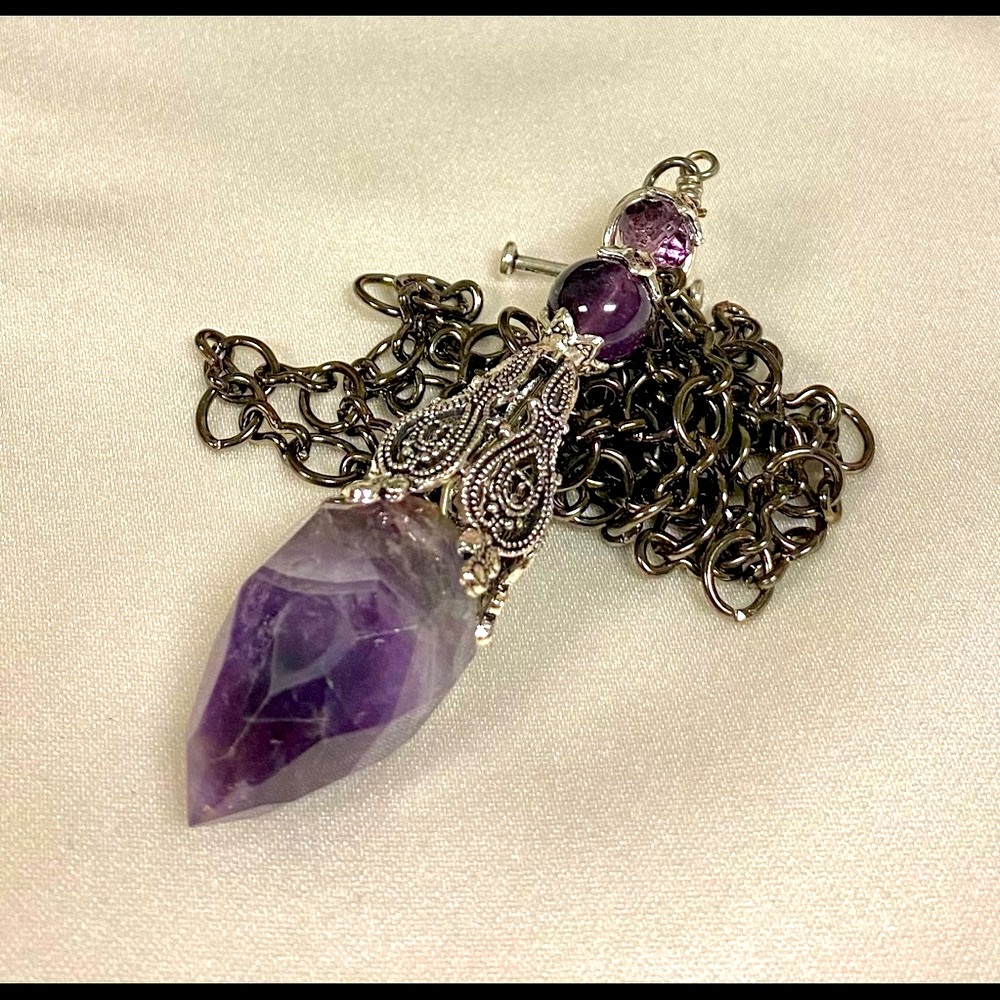 Pendulum Necklace - Amethyst & Crystal #6